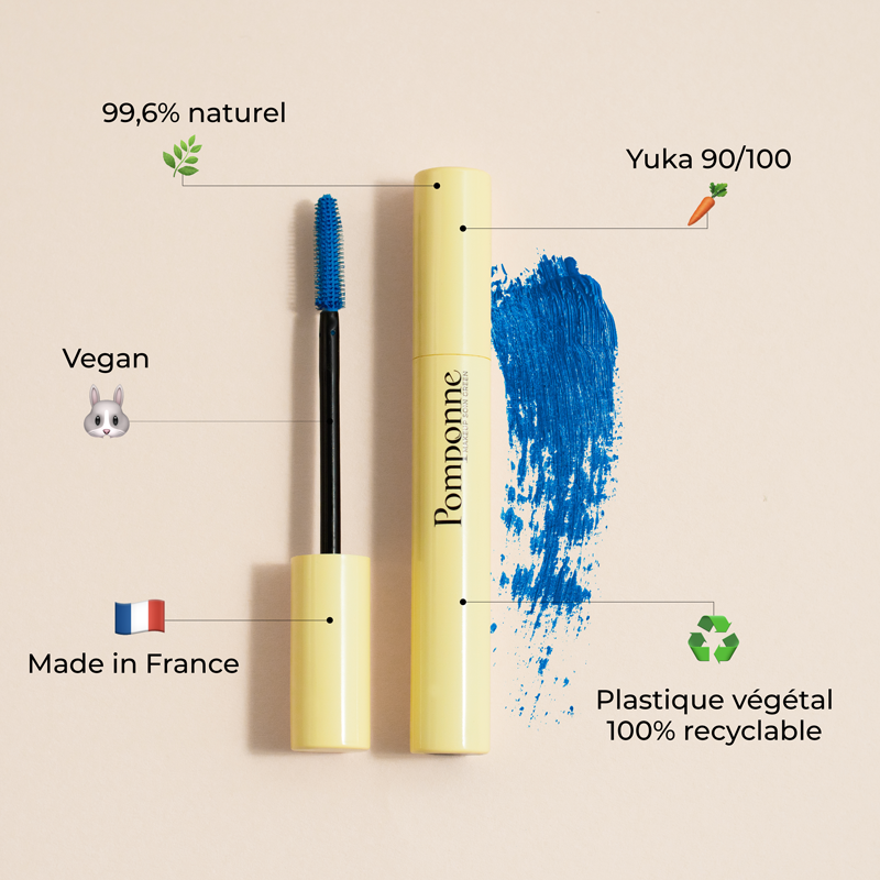 Mascara naturel booster de cils Pomponne clean vegan naturel made in france teinte bleu électrique