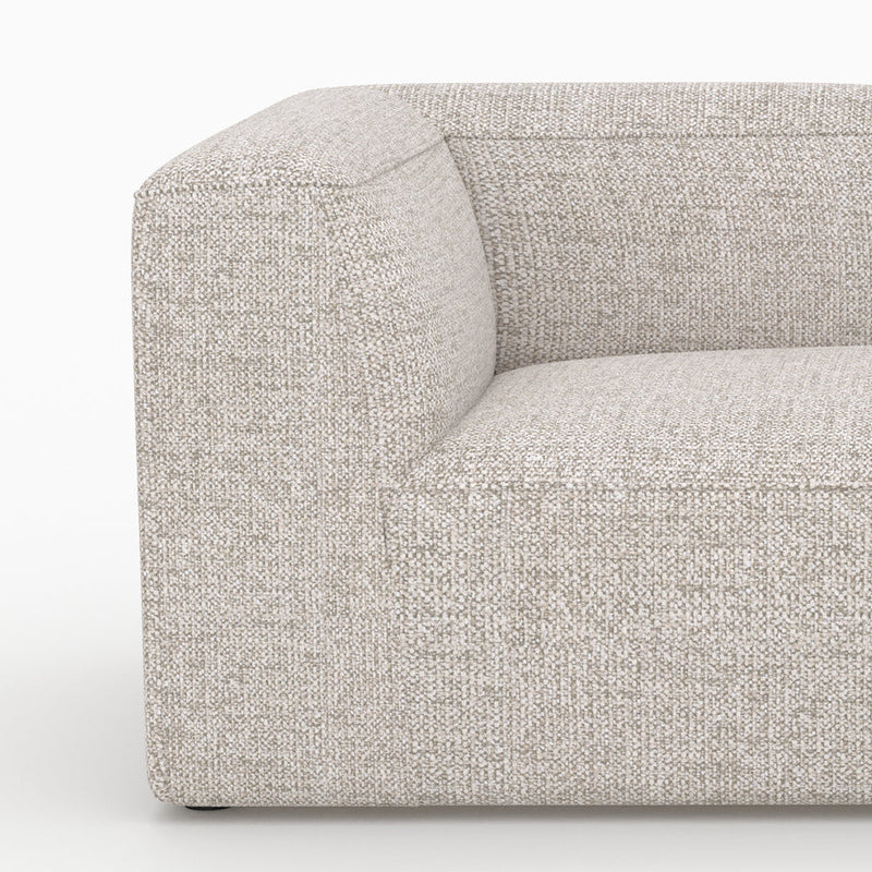 Canapé d'angle droit modulable Hestia, tissu beige 4 places, 2 poufs
