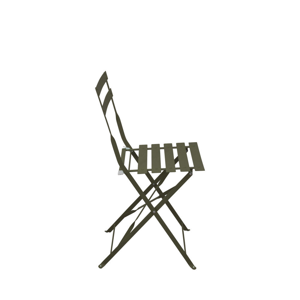 Marseille - Round Folding Bistro Garden Table Set and 2 Chairs - Metal - Khaki Green