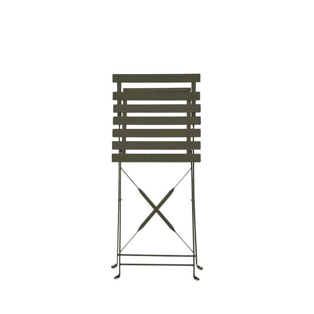 Marseille - Round Folding Bistro Garden Table Set and 2 Chairs - Metal - Khaki Green