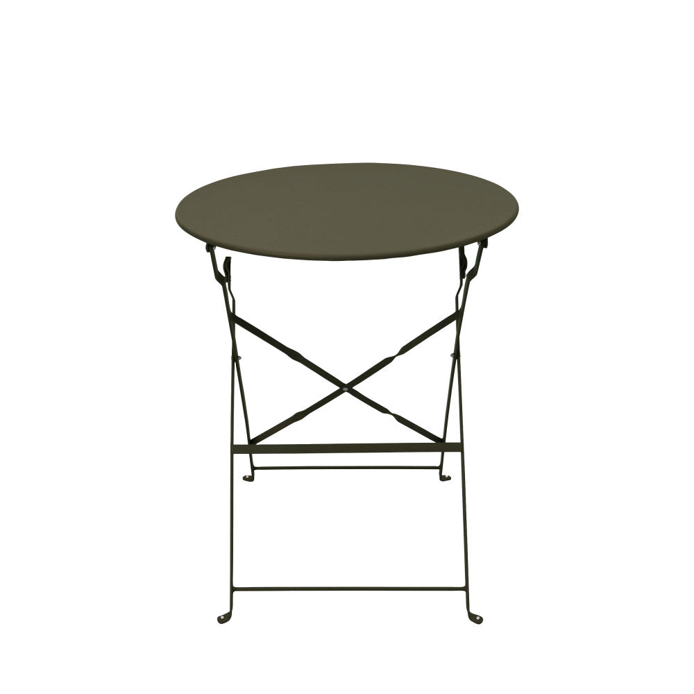 Marseille - Round Folding Bistro Garden Table Set and 2 Chairs - Metal - Khaki Green