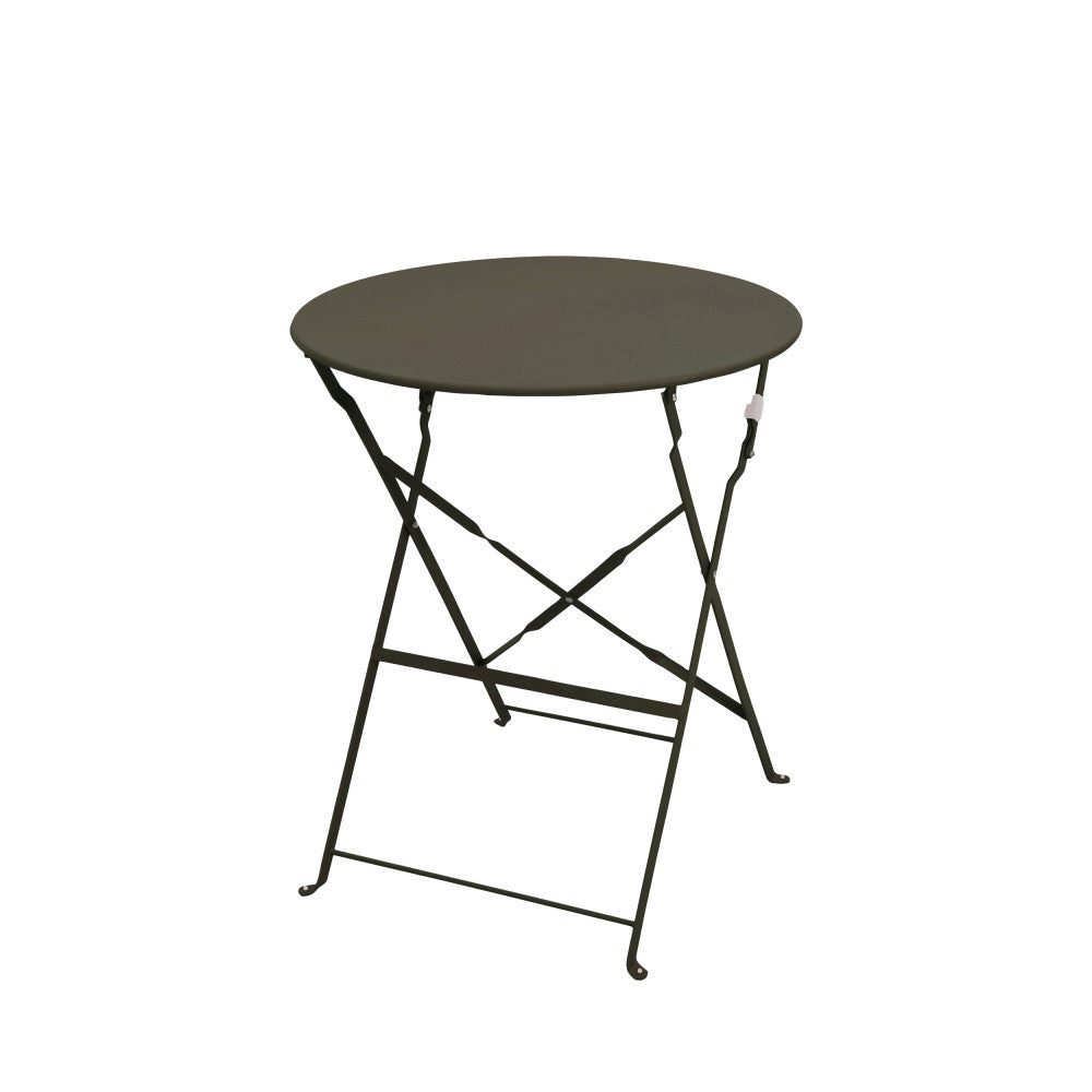 Marseille - Round Folding Bistro Garden Table Set and 2 Chairs - Metal - Khaki Green