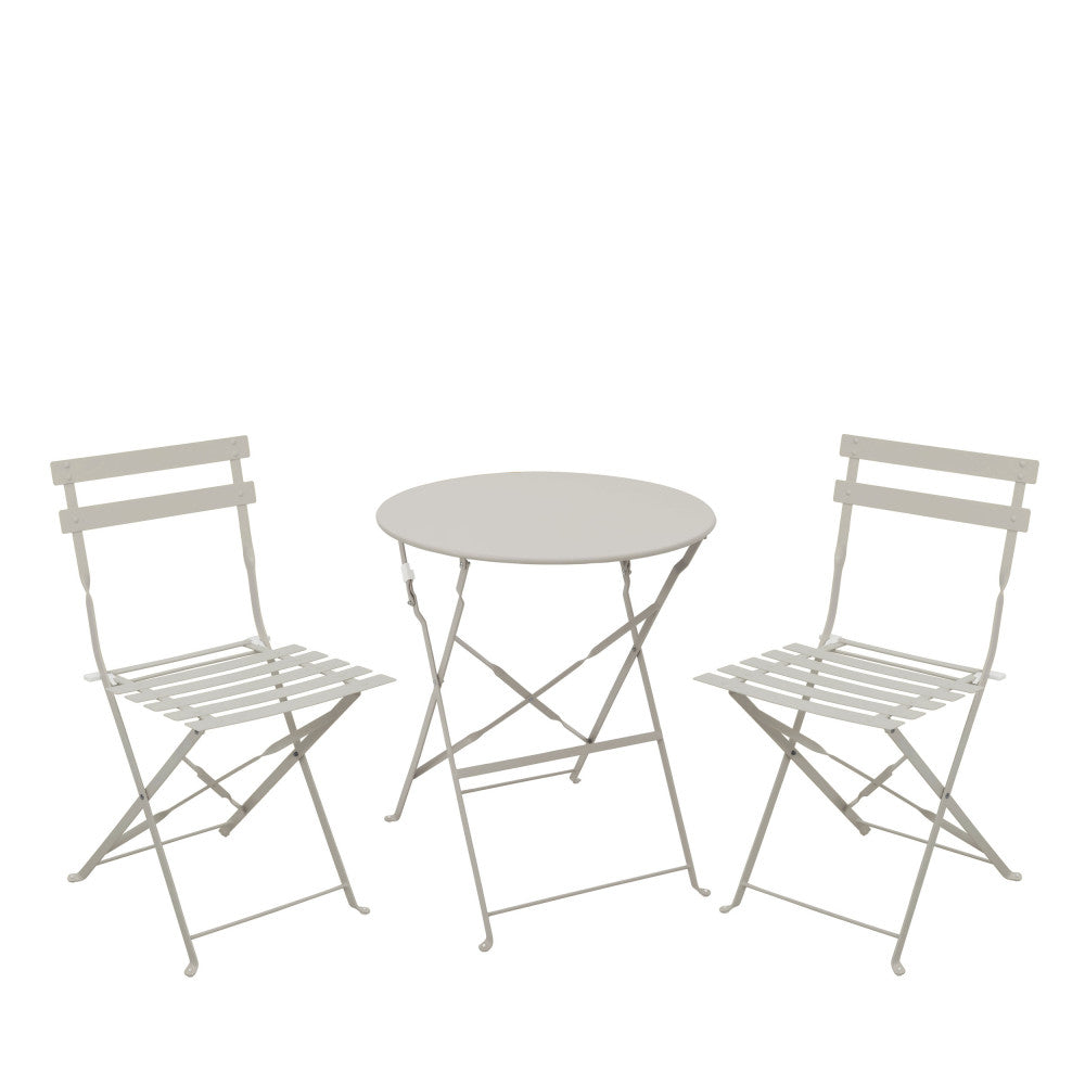 Marseille - Round Bistro Folding Garden Table Set and 2 Chairs - Metal - Beige