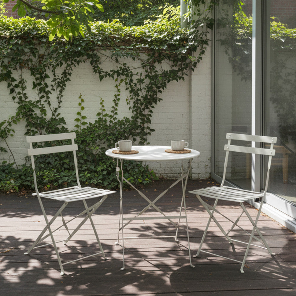 Marseille - Round Bistro Folding Garden Table Set and 2 Chairs - Metal - Beige