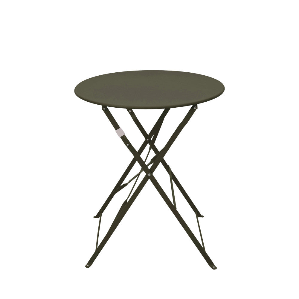 Marseille - Round Folding Bistro Garden Table Set and 2 Chairs - Metal - Khaki Green