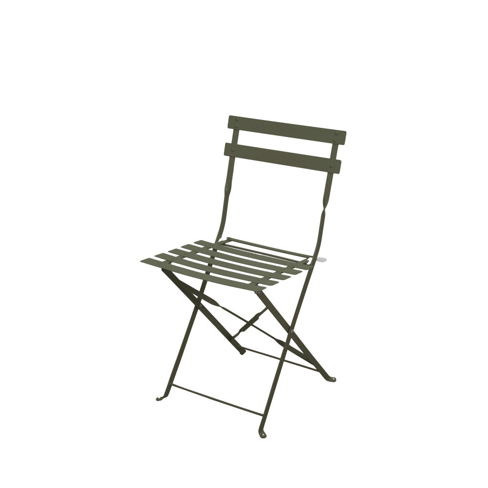 Marseille - Round Folding Bistro Garden Table Set and 2 Chairs - Metal - Khaki Green