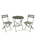 Marseille - Round Folding Bistro Garden Table Set and 2 Chairs - Metal - Khaki Green