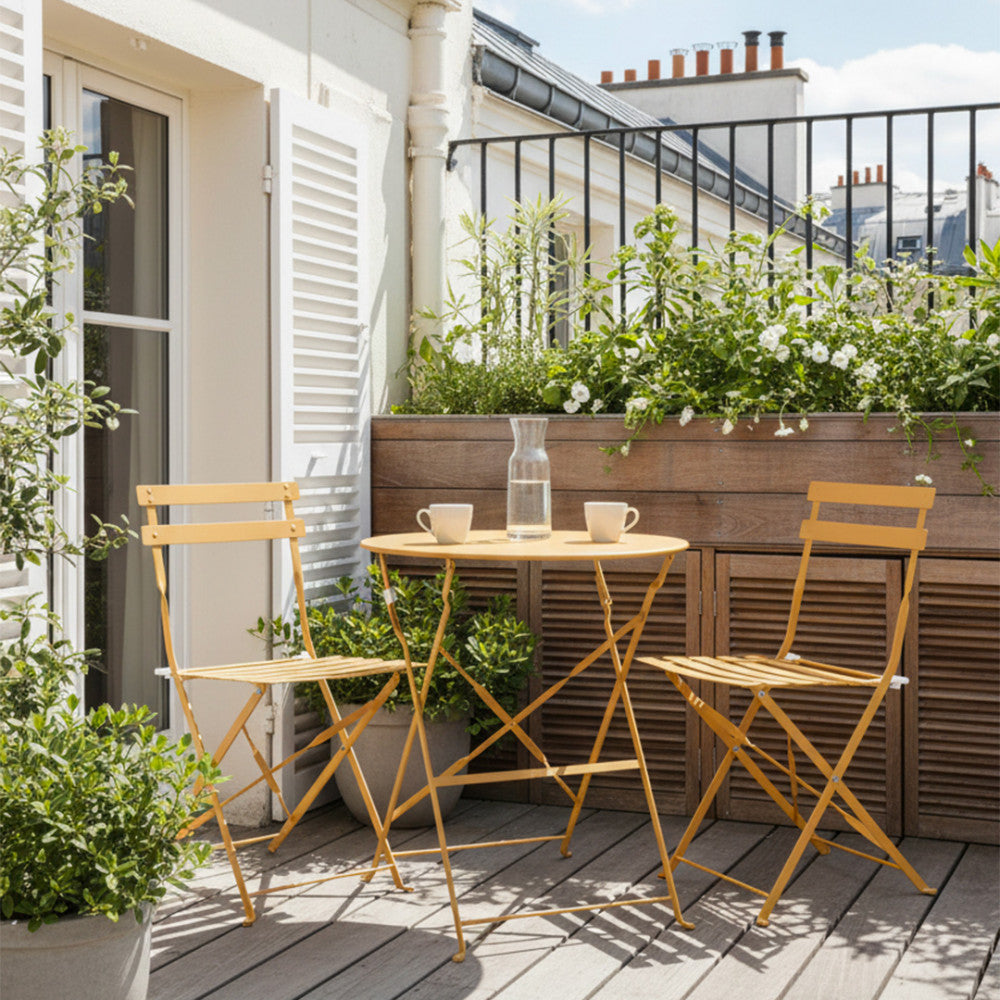 Marseille - Ensemble Table De Jardin Pliante Ronde Bistrot Et 2 Chaises - Métal - Ocre
