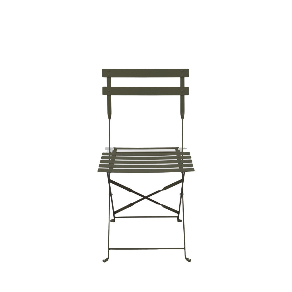 Marseille - Round Folding Bistro Garden Table Set and 2 Chairs - Metal - Khaki Green