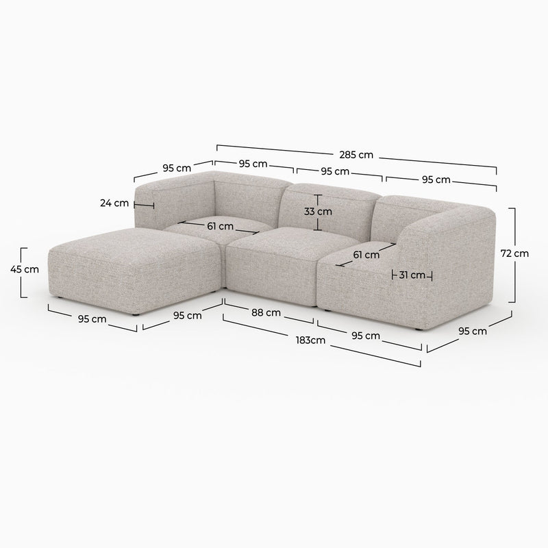 Canapé modulable Hestia en tissu beige 3 places avec pouf