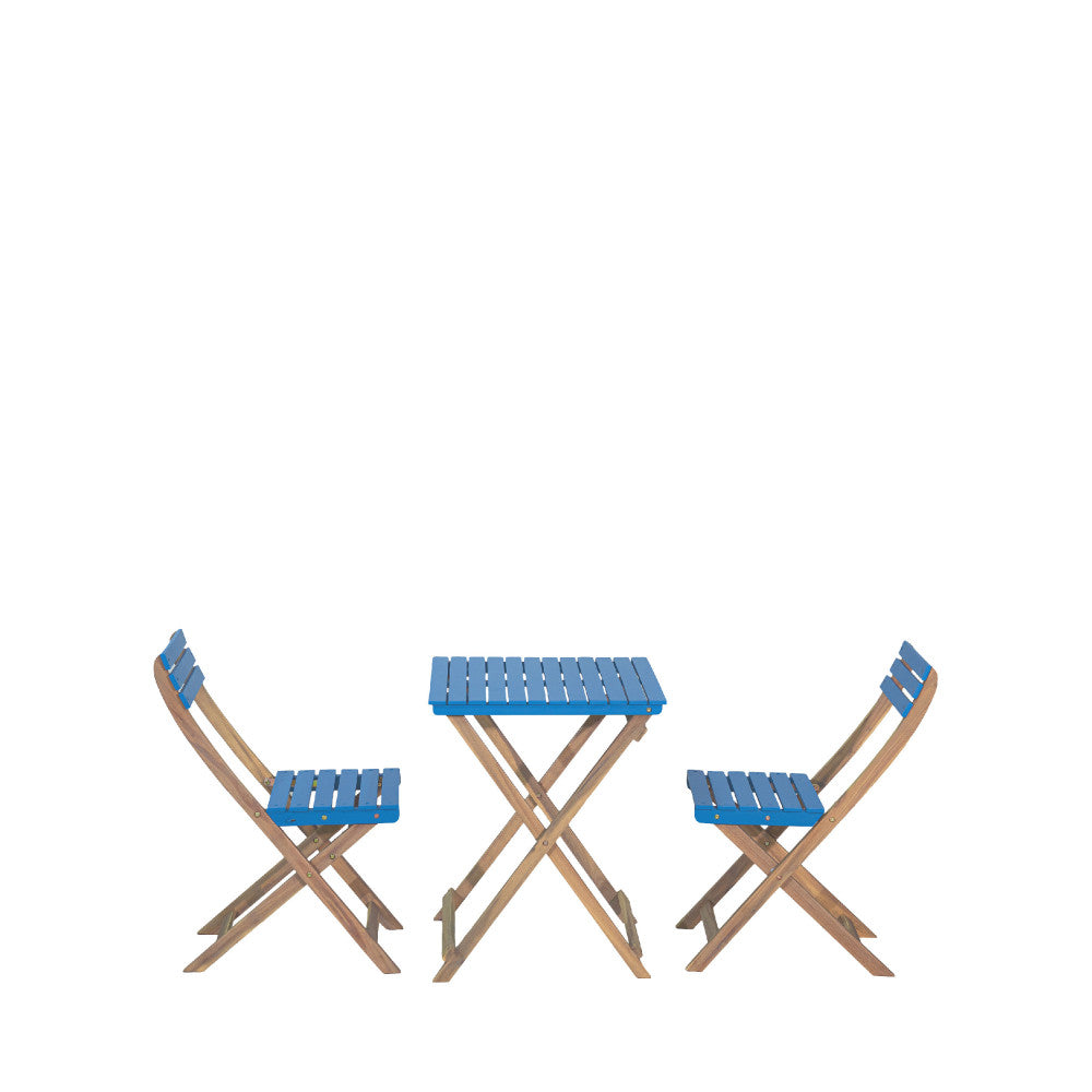 Dana - Folding Bistro Garden Table Set and 2 Chairs - Wood - Blue