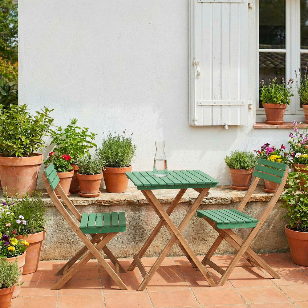 Dana - Folding Garden Bistro Table Set and 2 Chairs - Wood - Green