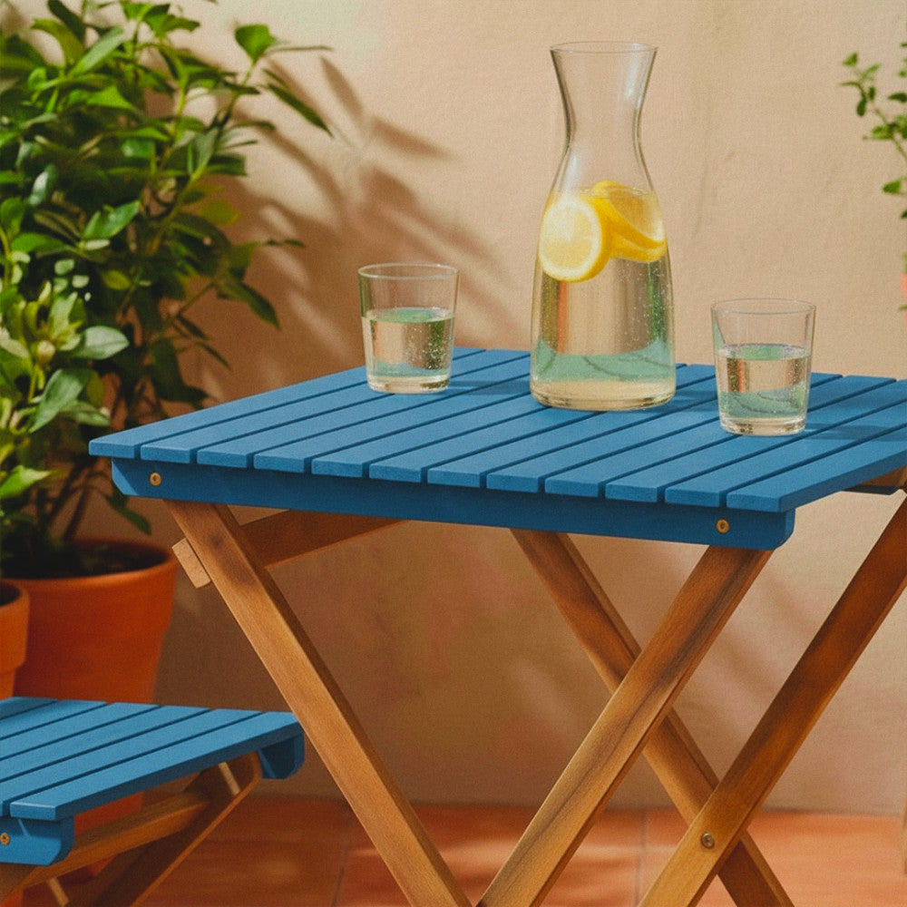 Dana - Folding Bistro Garden Table Set and 2 Chairs - Wood - Blue