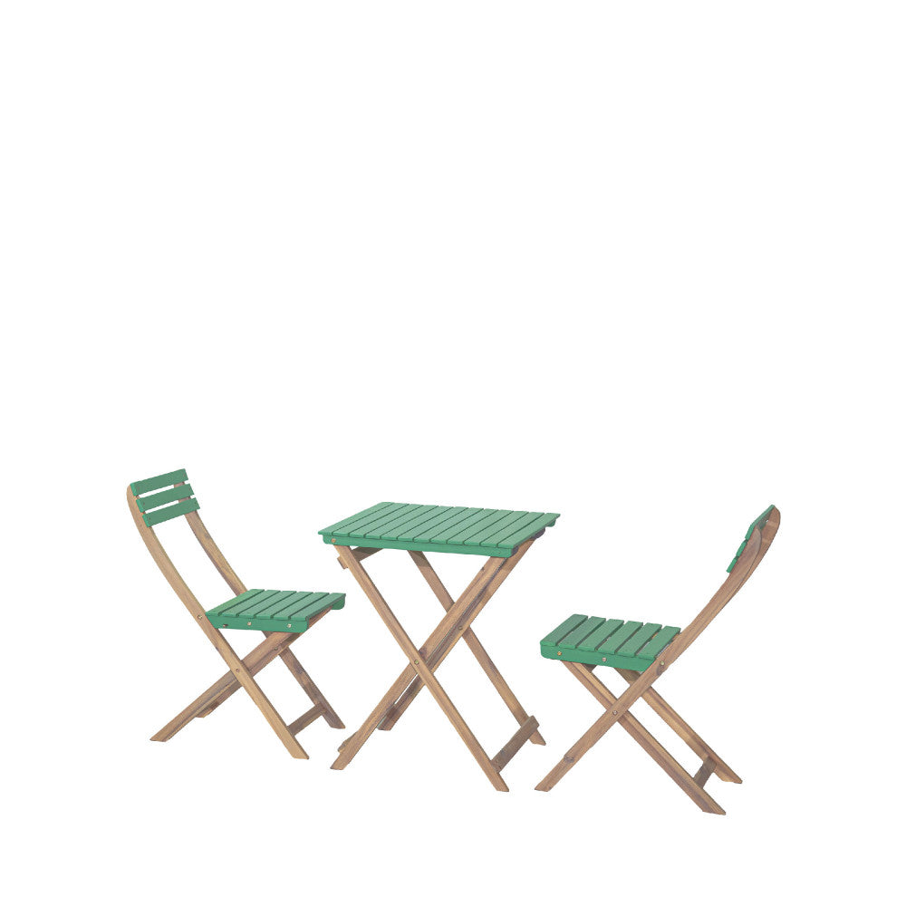 Dana - Folding Garden Bistro Table Set and 2 Chairs - Wood - Green