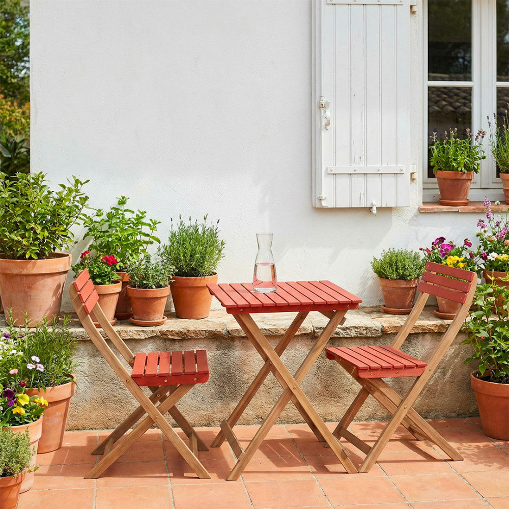 Dana - Folding Garden Bistro Table Set and 2 Chairs - Wood - Terracotta