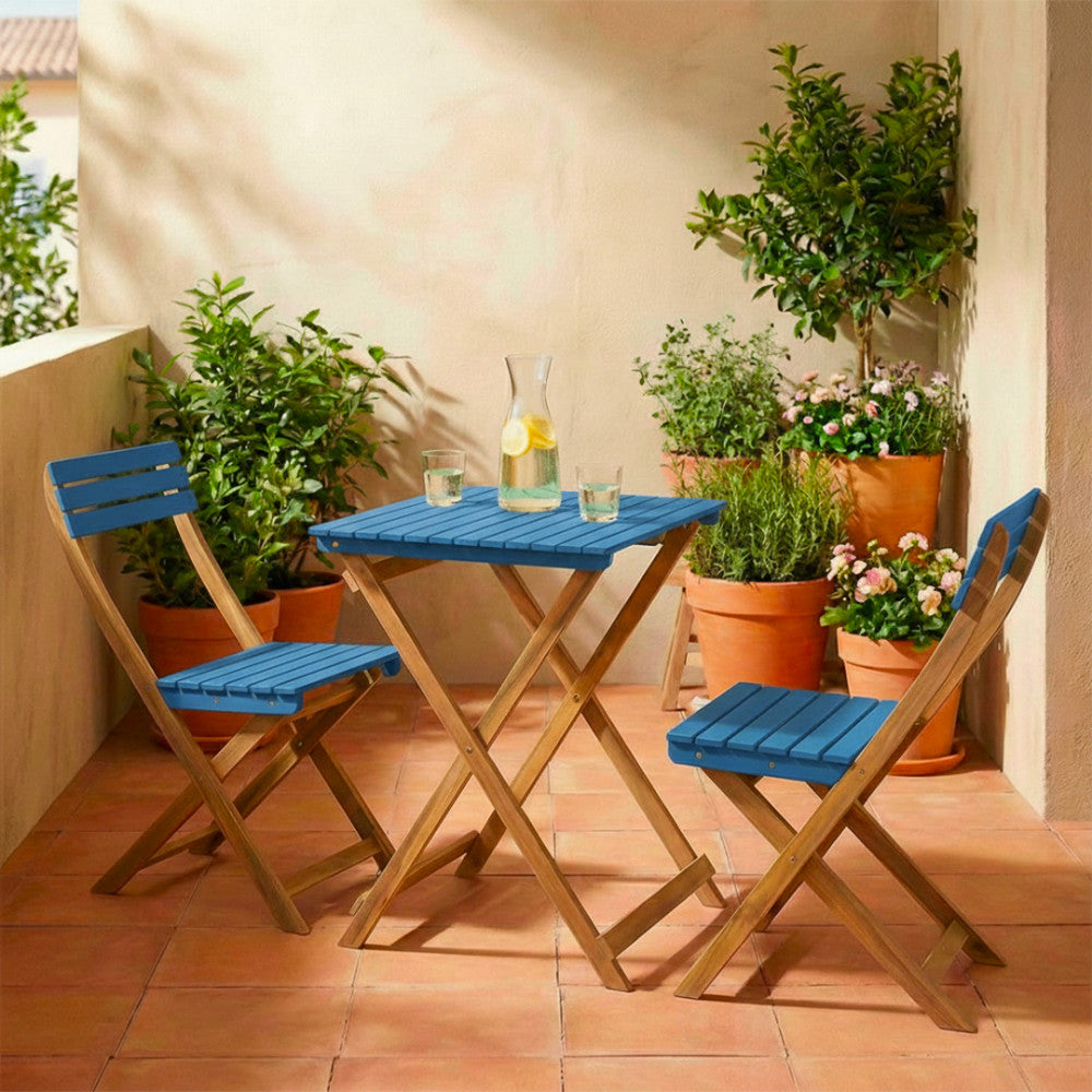 Dana - Folding Bistro Garden Table Set and 2 Chairs - Wood - Blue
