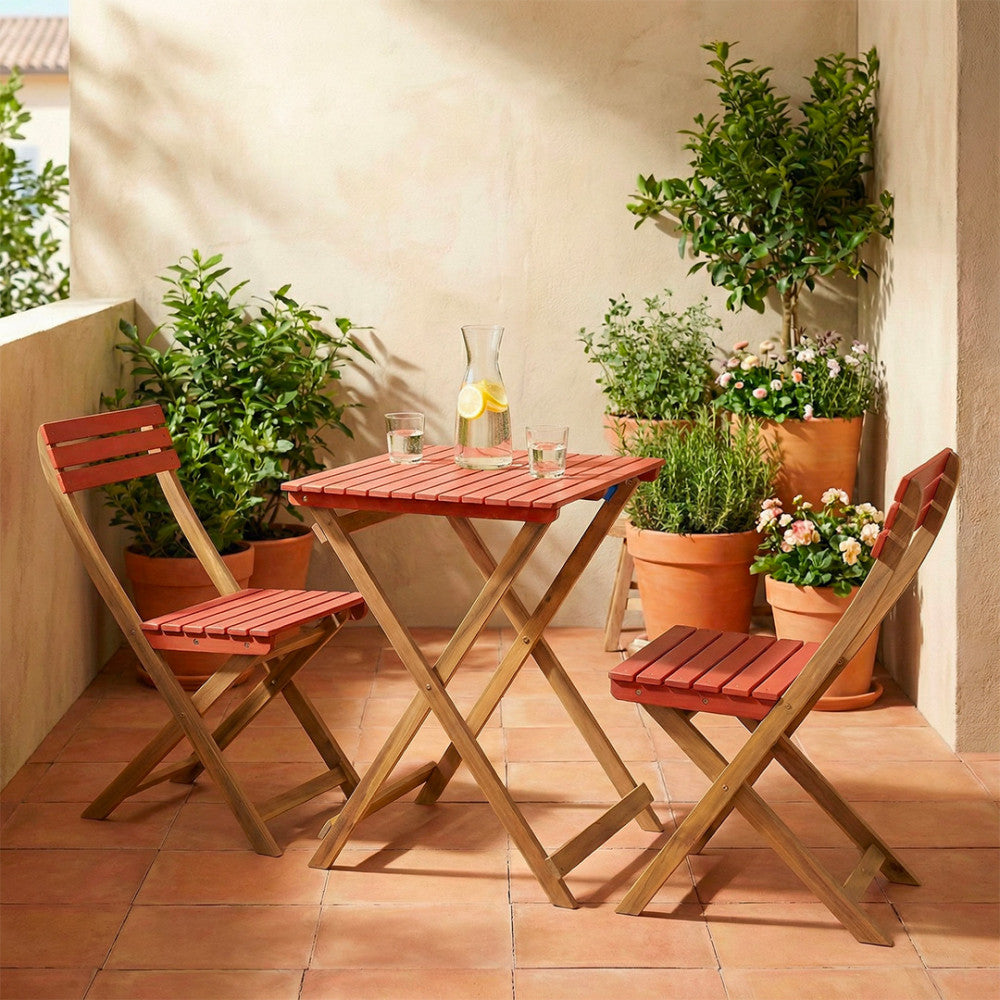 Dana - Folding Garden Bistro Table Set and 2 Chairs - Wood - Terracotta