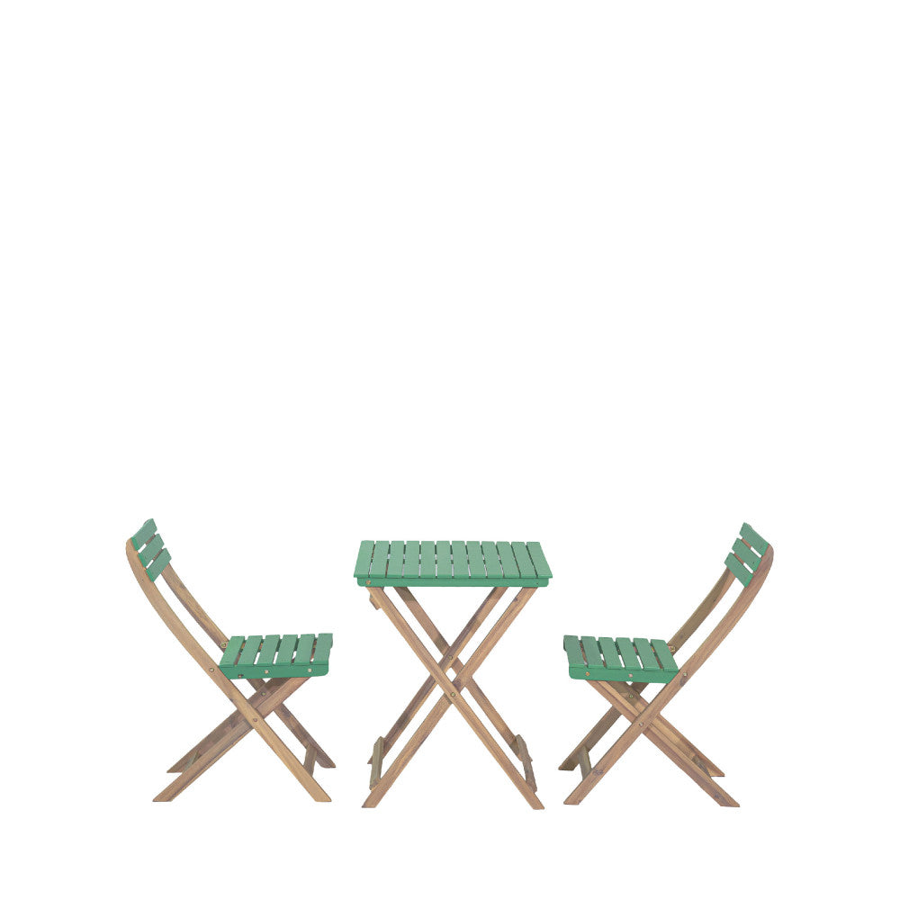 Dana - Folding Garden Bistro Table Set and 2 Chairs - Wood - Green