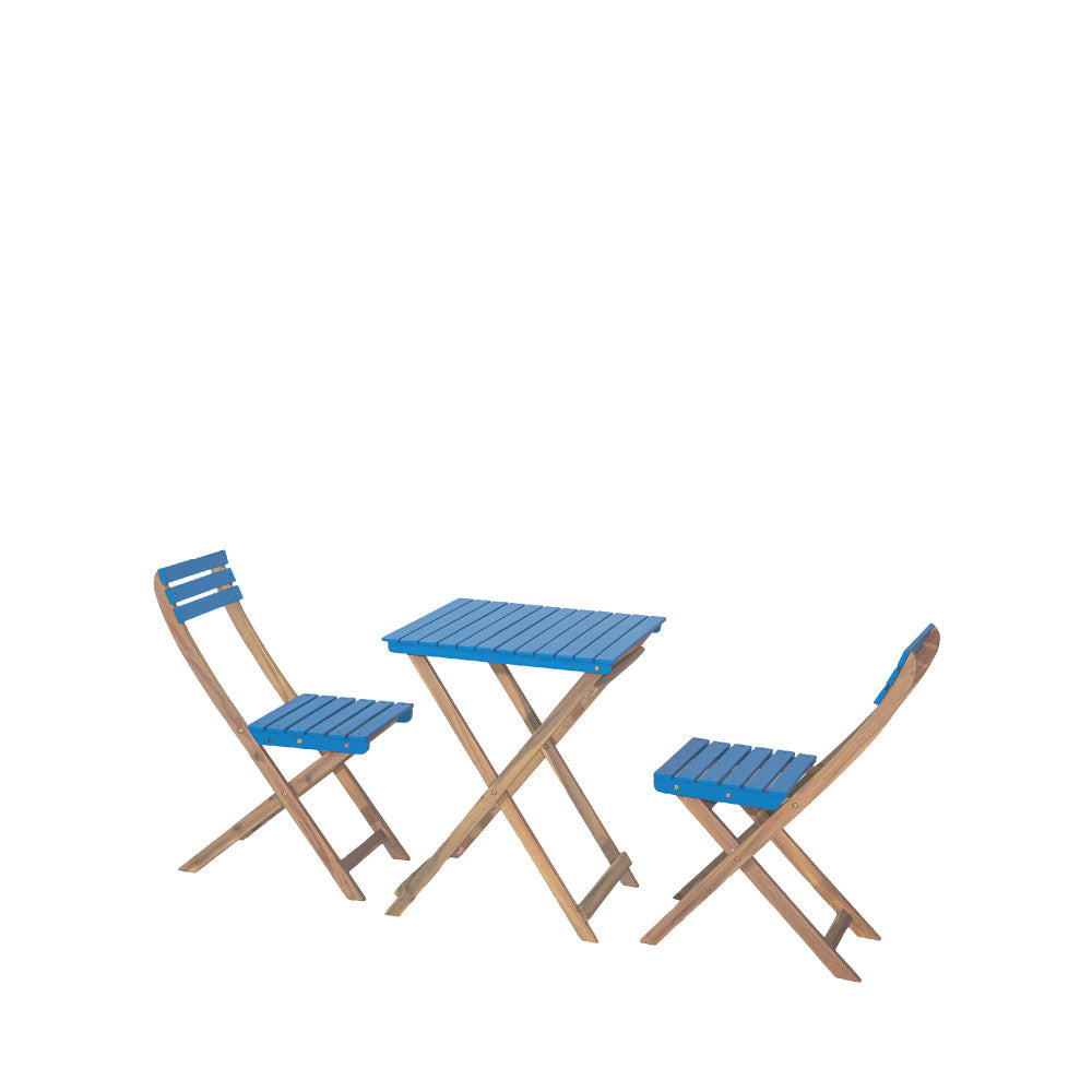 Dana - Folding Bistro Garden Table Set and 2 Chairs - Wood - Blue