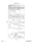 Fresque Envolée - Bleue perle - Fond Grisaille