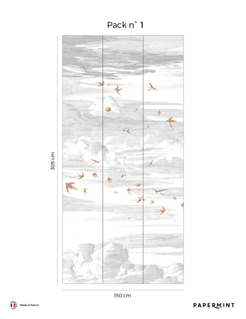 Fresque Envolée - Terre de Sienne - Fond Grisaille