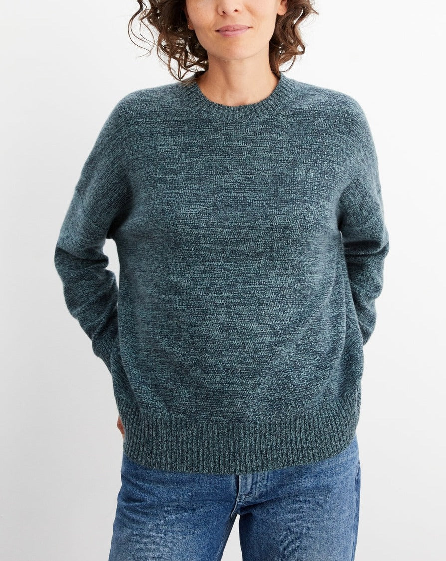 4-Ply Mouliné Crew Neck Jumper - Graphite and Horizon Mouliné - Women