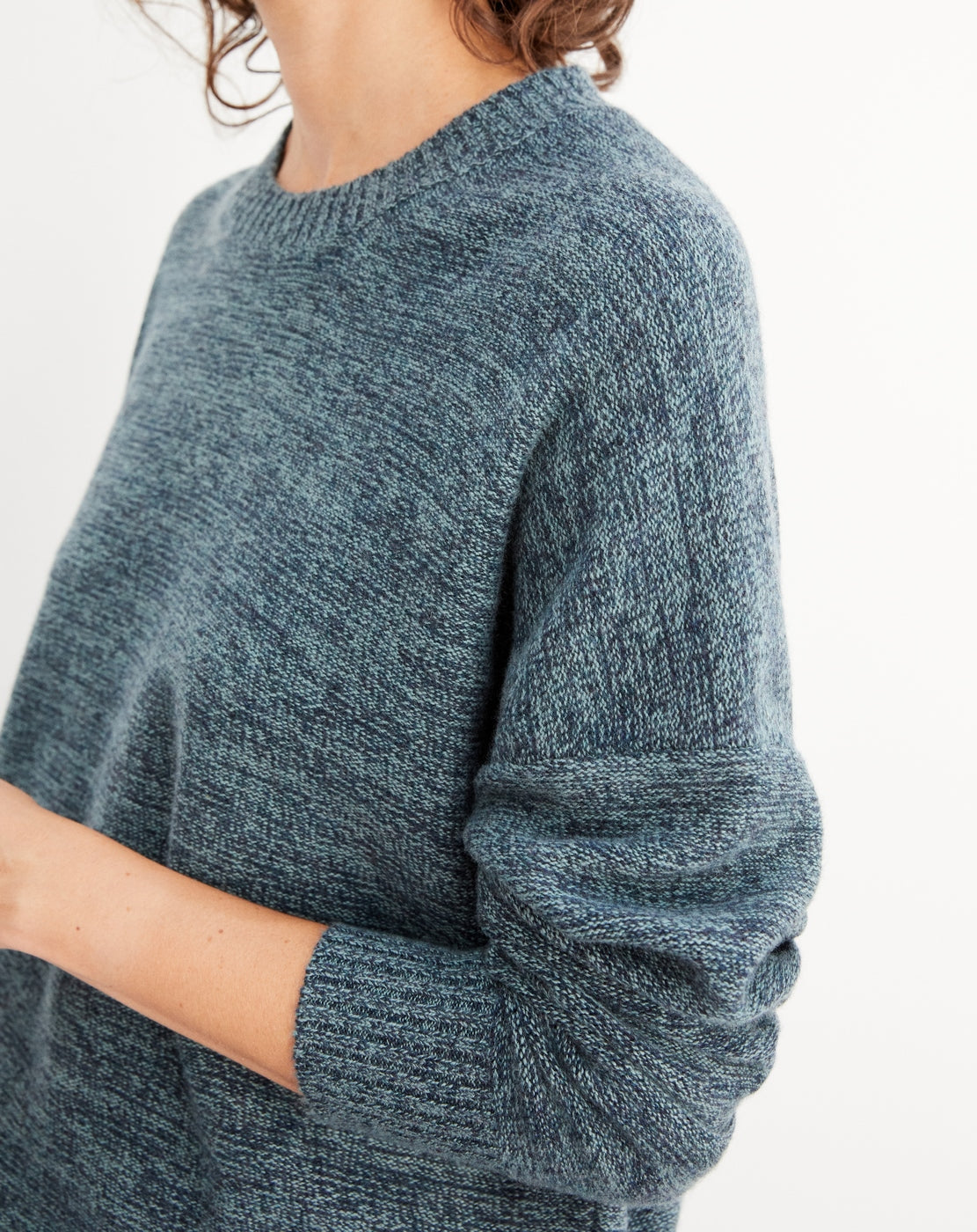 4-Ply Mouliné Crew Neck Jumper - Graphite and Horizon Mouliné - Women