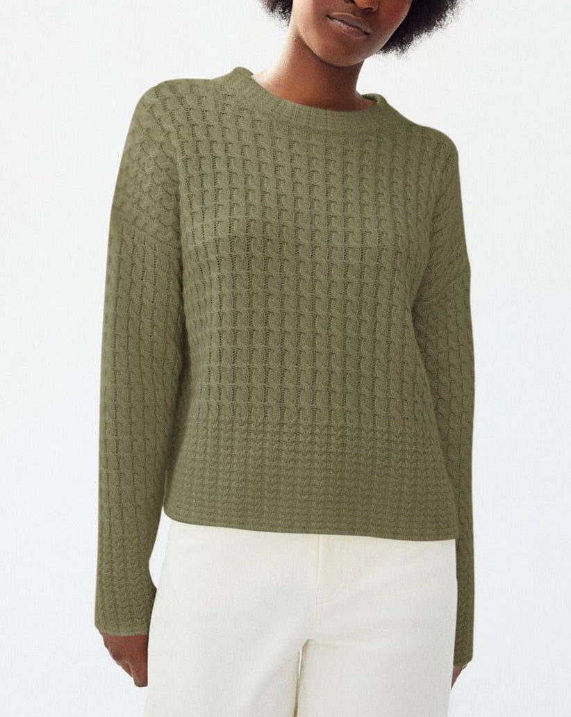 Eric Bompard - Pull Col Montant Double Torsades - Kaki - Femme