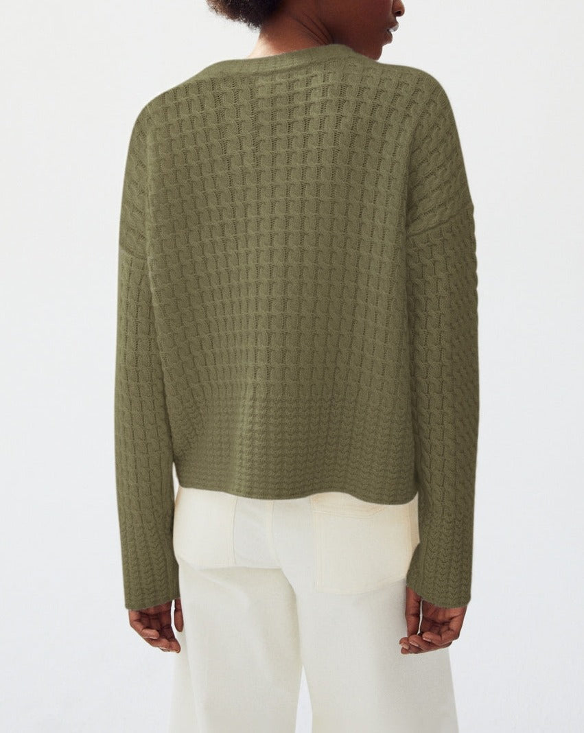 Eric Bompard - Pull Col Montant Double Torsades - Kaki - Femme