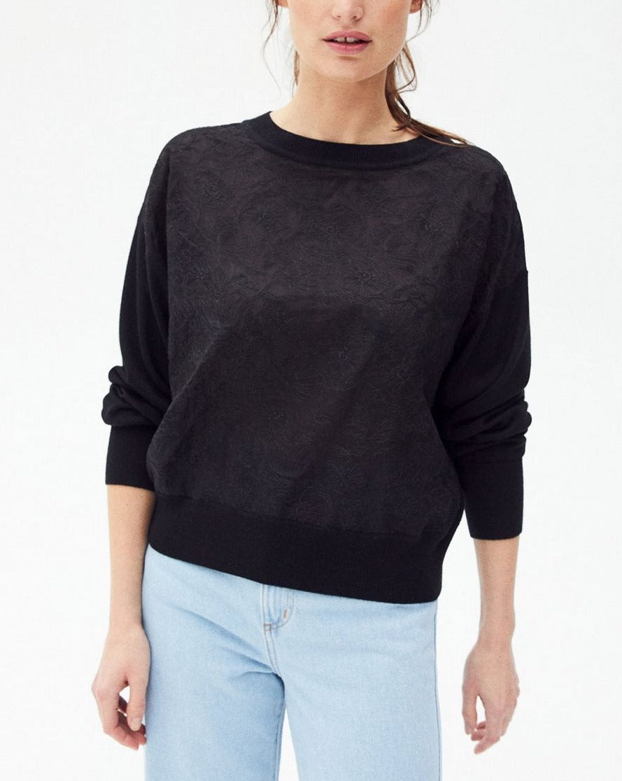 Jersey Cuello Redondo Bordado Miami - Negro - Mujer