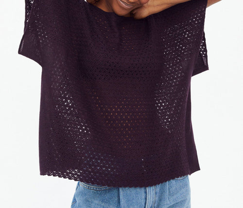 Eric Bompard - Pull Ras De Cou Manches Courtes Ajoure Geometrique - Sangria - Femme