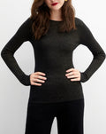 Jersey De Cuello Redondo Sin Costuras Con Canalé Metalizado - Negro - Mujer
