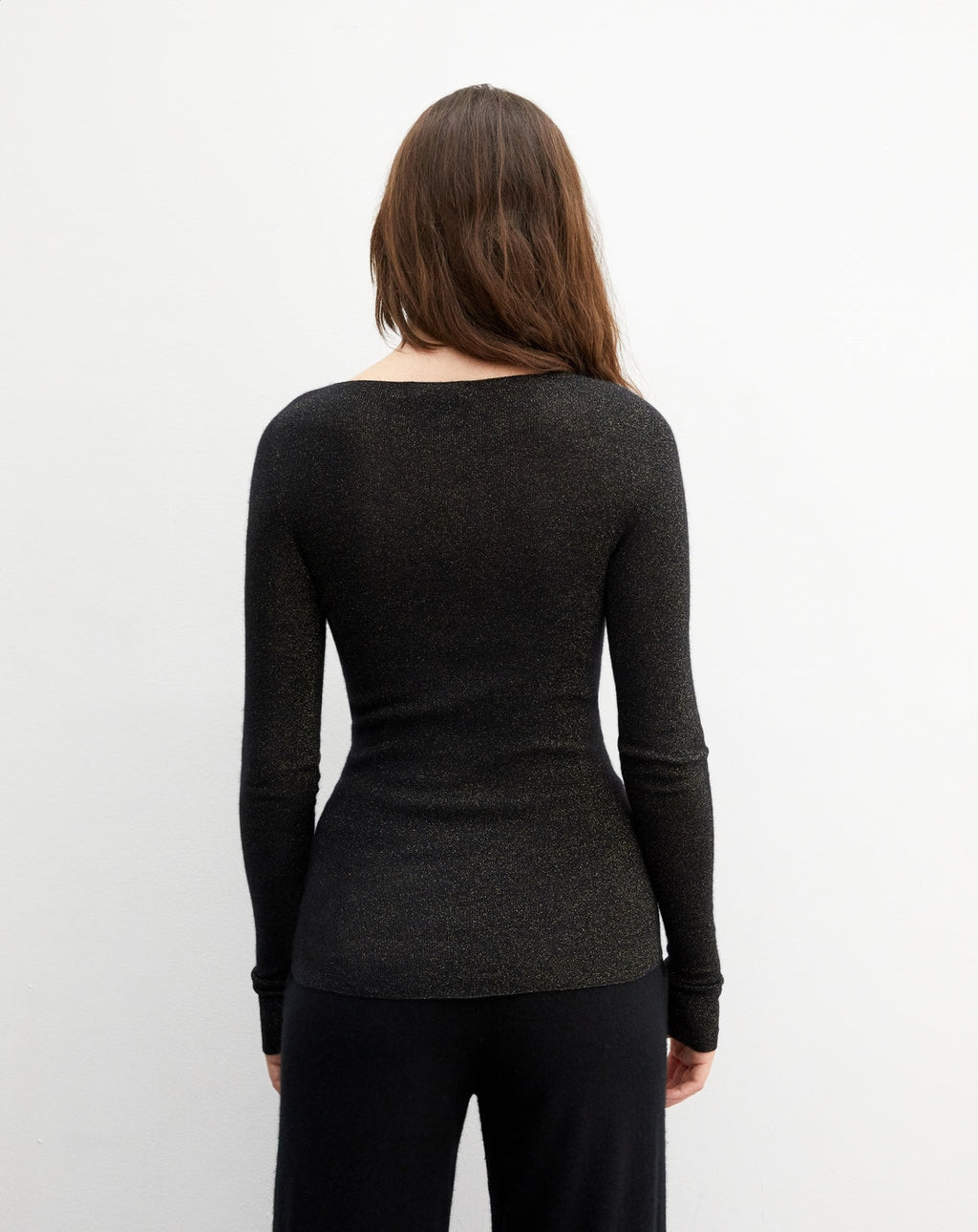 Jersey De Cuello Redondo Sin Costuras Con Canalé Metalizado - Negro - Mujer