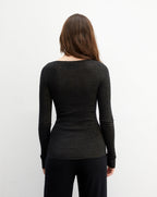 Jersey De Cuello Redondo Sin Costuras Con Canalé Metalizado - Negro - Mujer