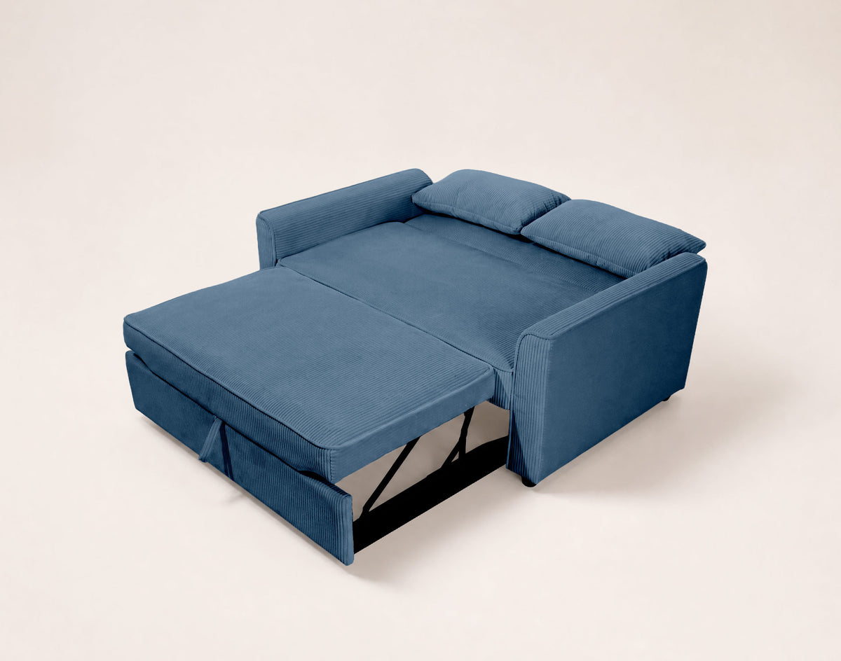 Ernest - 2-Seater Straight Sofa Bed - Corduroy - Blue