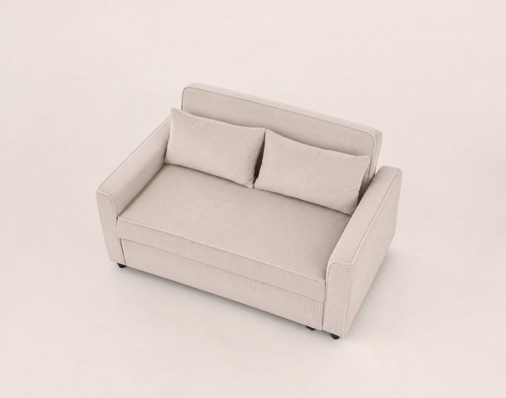 Ernest - Canapé Droit 2 Places Convertible - Velours Côtelé - Beige
