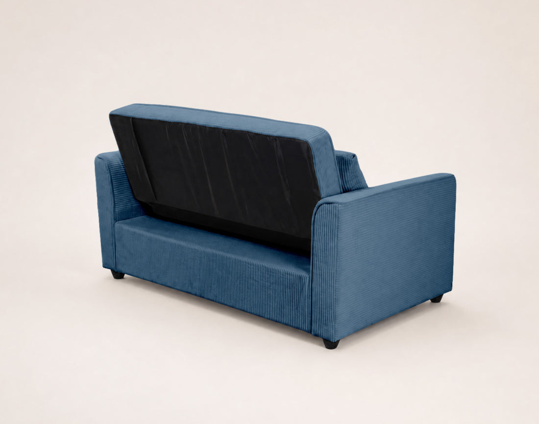 Ernest - 2-Seater Straight Sofa Bed - Corduroy - Blue