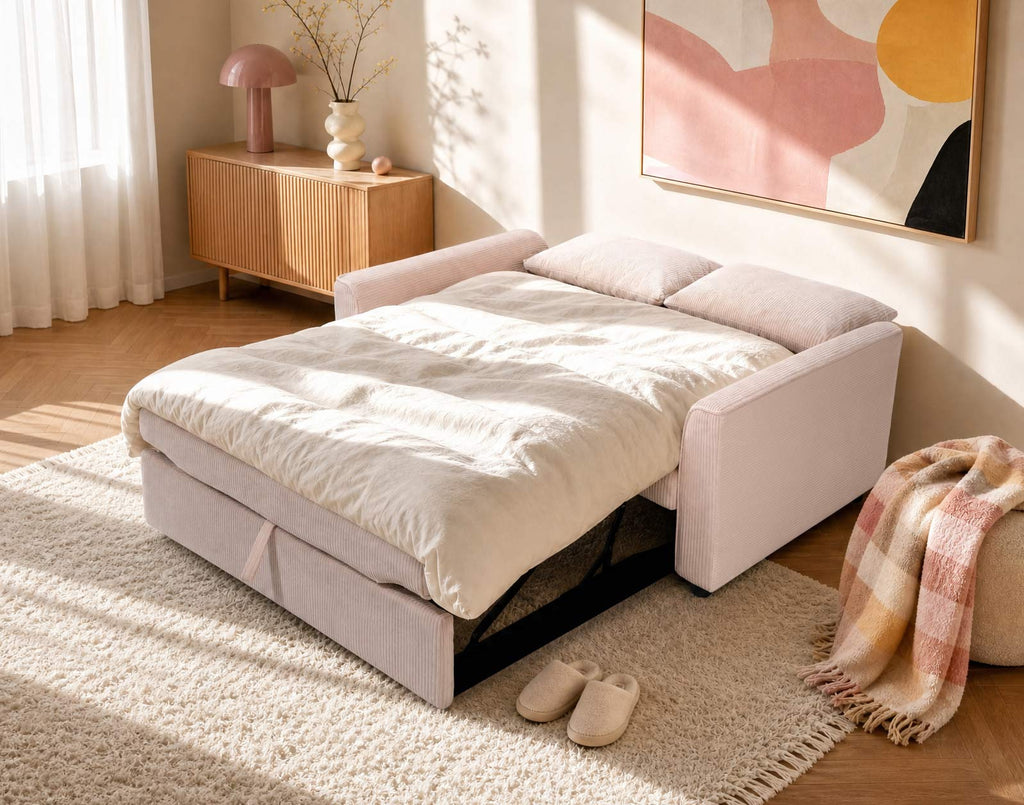 Ernest - Canapé Droit 2 Places Convertible - Velours Côtelé - Beige