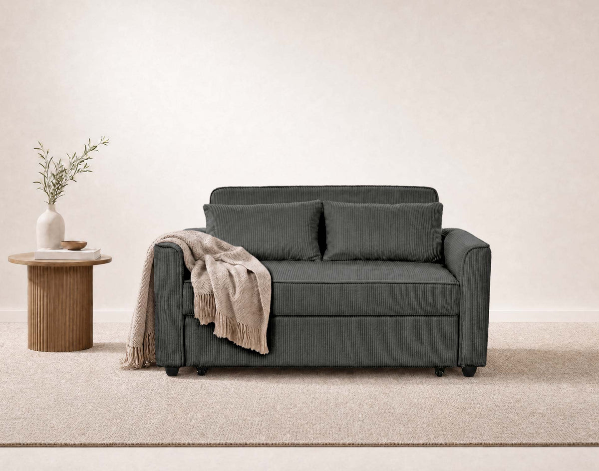 Ernest - 2-Seater Straight Convertible Sofa - Corduroy - Grey