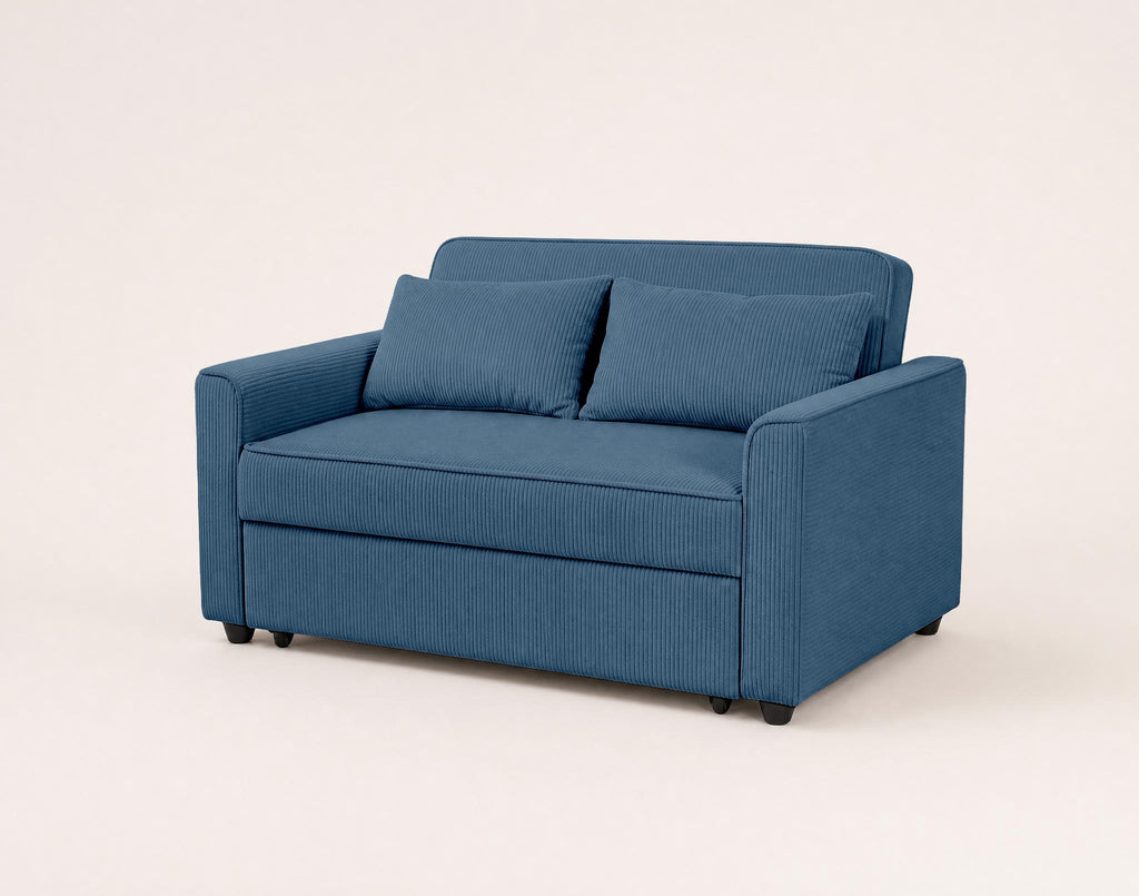 Ernest - 2-Seater Straight Sofa Bed - Corduroy - Blue