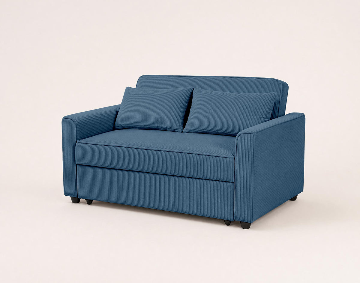 Ernest - 2-Seater Straight Sofa Bed - Corduroy - Blue