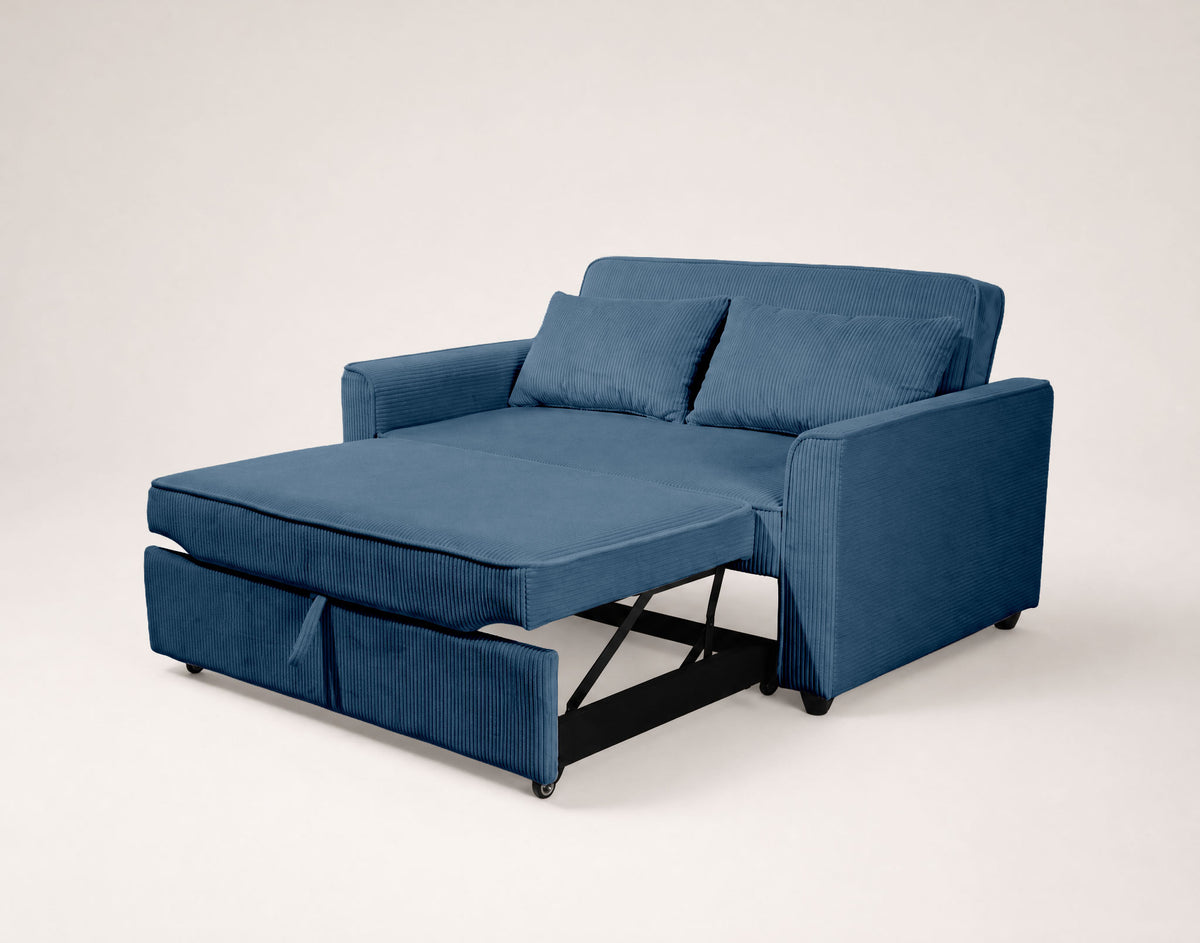 Ernest - 2-Seater Straight Sofa Bed - Corduroy - Blue