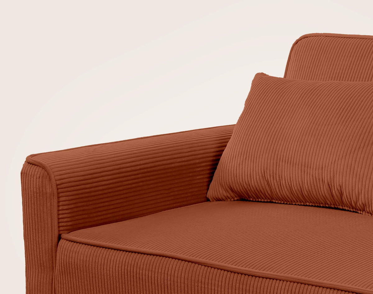 Ernest - Canapé Droit 2 Places Convertible - Velours Côtelé - Terracotta