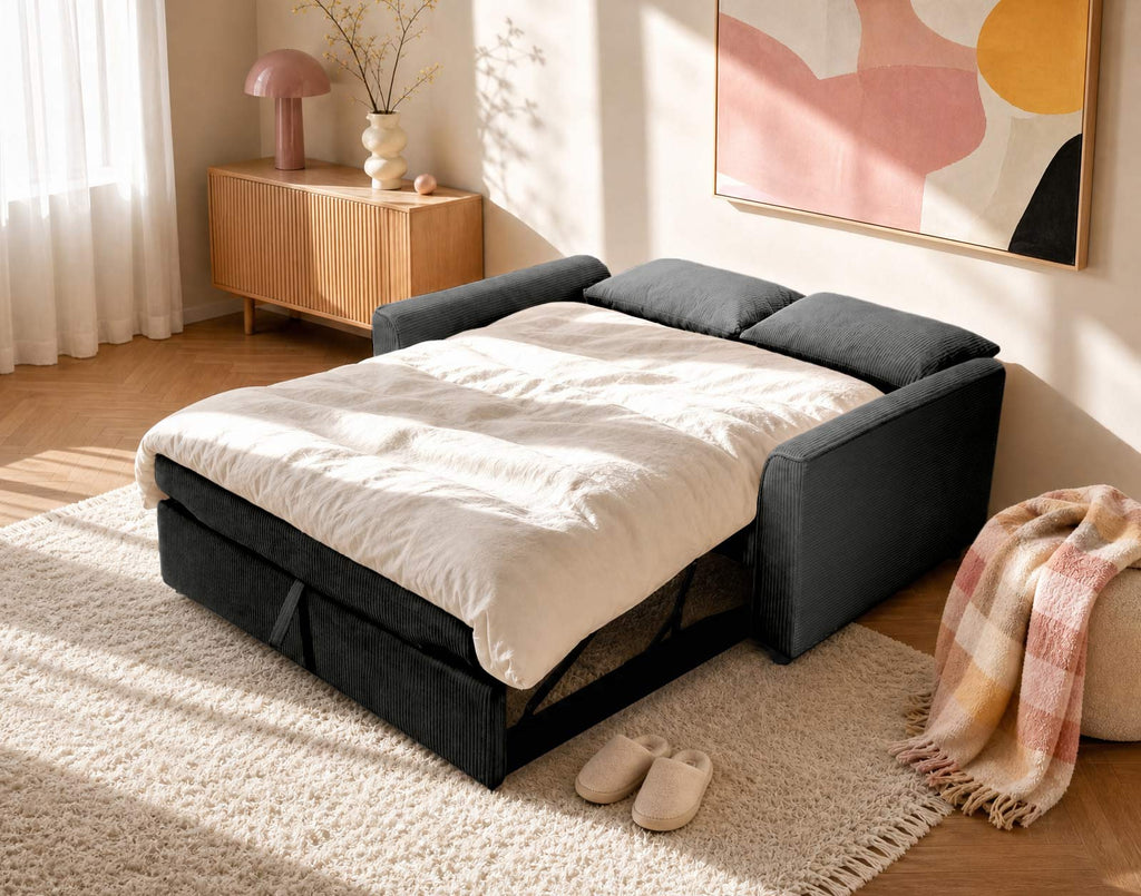 Ernest - 2-Seater Straight Convertible Sofa - Corduroy - Grey
