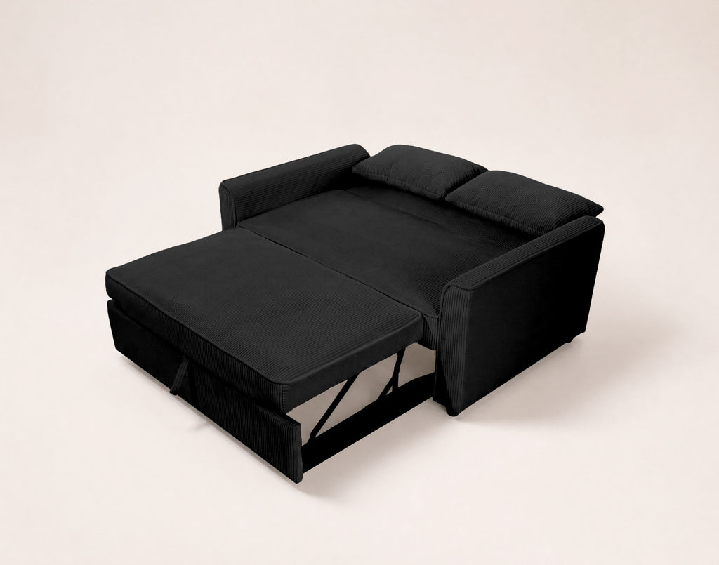Ernest - Canapé Droit 2 Places Convertible - Velours Côtelé - Noir
