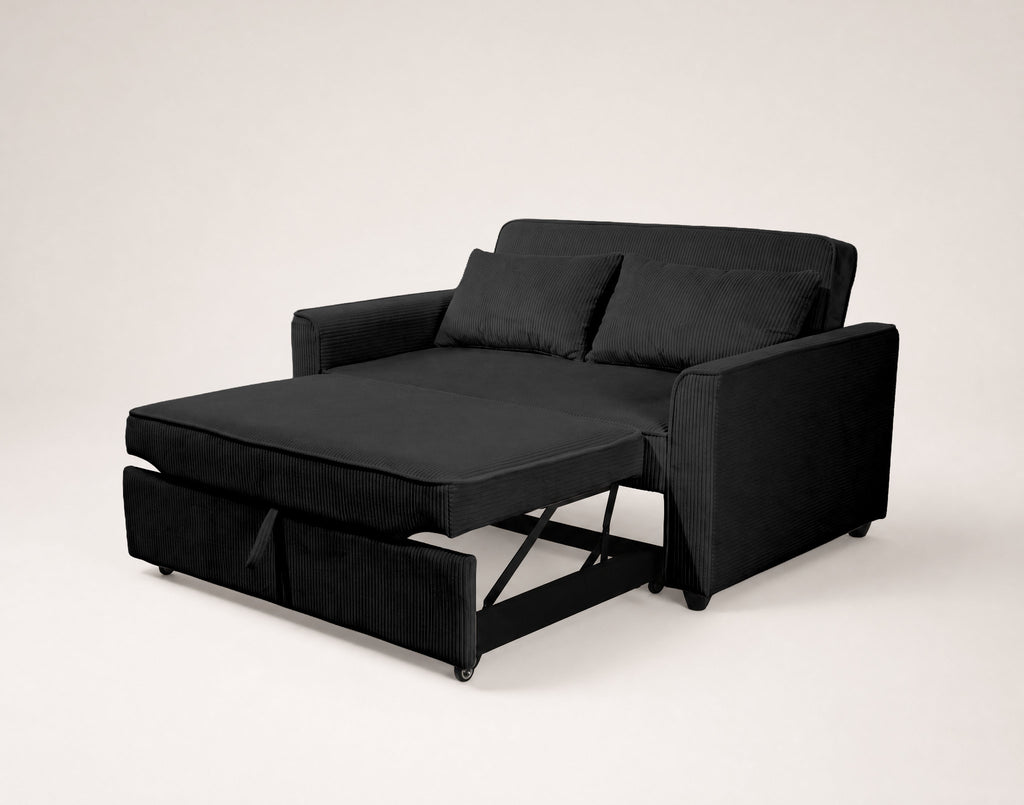 Ernest - Canapé Droit 2 Places Convertible - Velours Côtelé - Noir