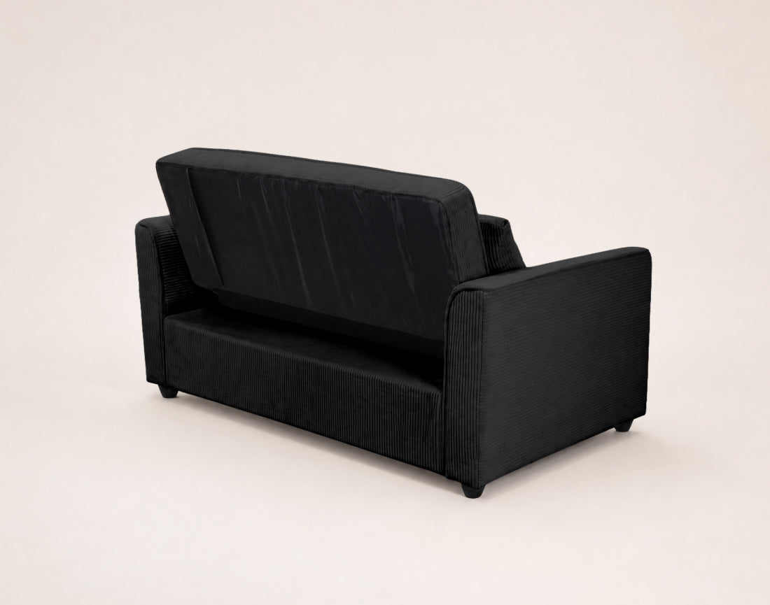 Ernest - Canapé Droit 2 Places Convertible - Velours Côtelé - Noir