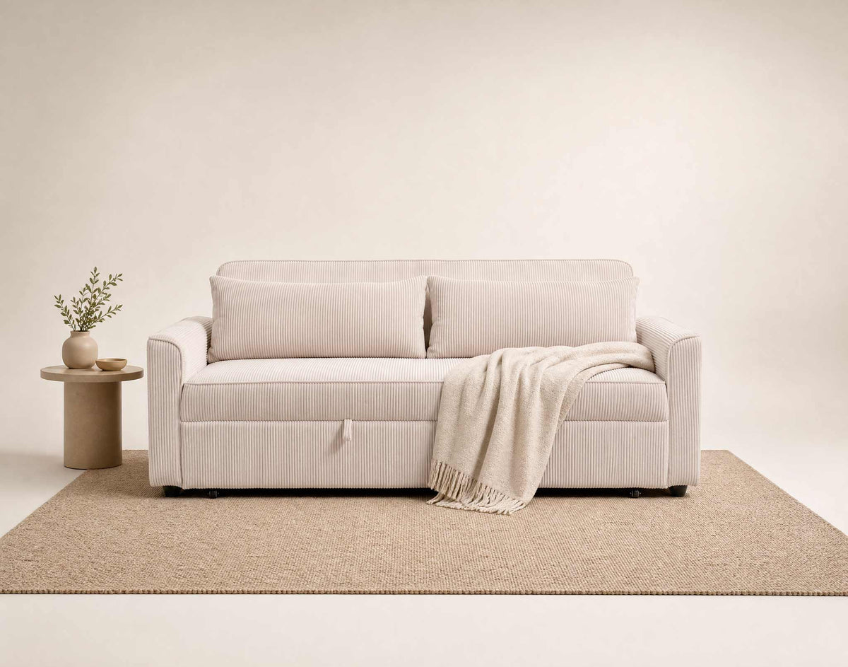 Ernest - Canapé Droit 3 Places Convertible - Velours Côtelé - Beige