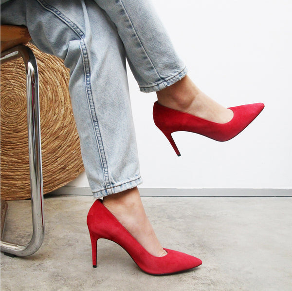 Pumps suèdeleer rood - Dames