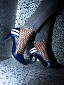 Closed pump with high heel in navy blue and beige leather Louloute Patricia Blanchet - image-survol-2
